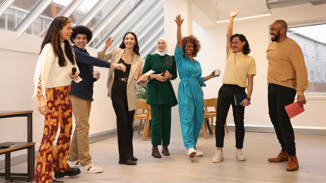 Colleagues doing a trust-building exercise