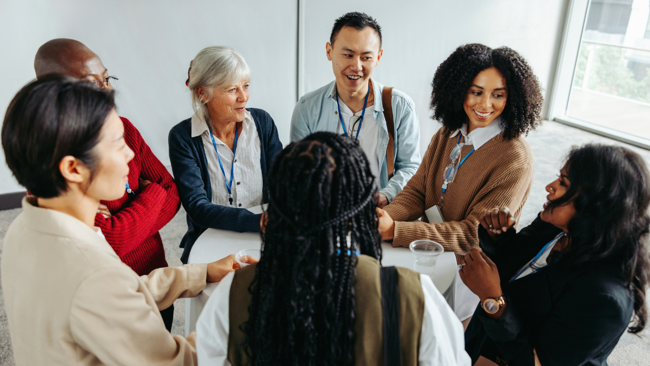 Colleagues doing a trust-building exercise