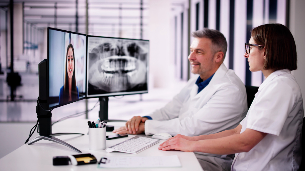 Doctor in oral video call talking