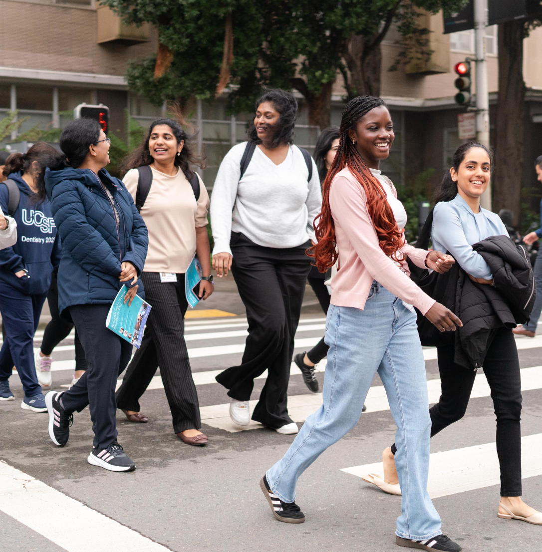 UCSF School of Dentistry students walk at Parnassus campus
