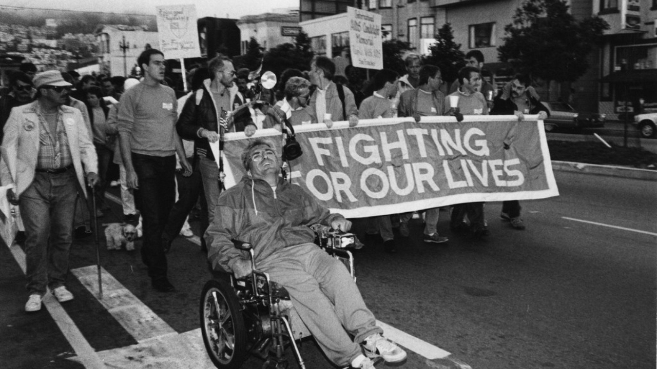 people at an AIDS march in the early 1980s