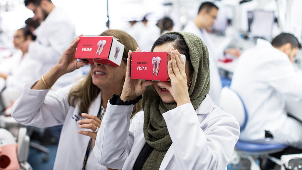 UCSF School of Dentistry students test the virtual-reality system that allows users to see teeth up close and in 3-D.