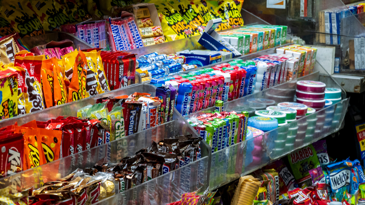 Candy display at a convenience store