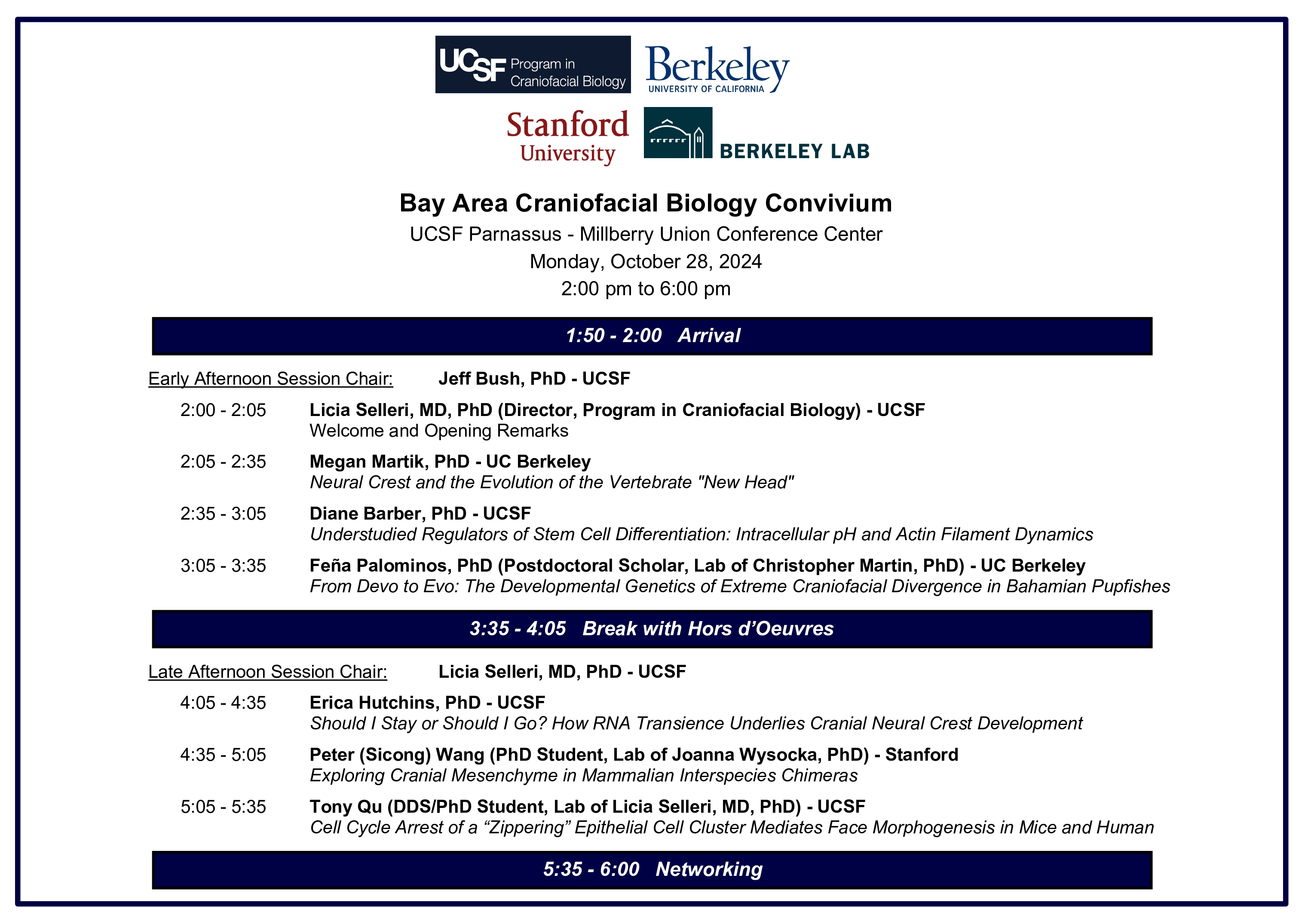 Bay Area Craniofacial Biology Convivium Schedule