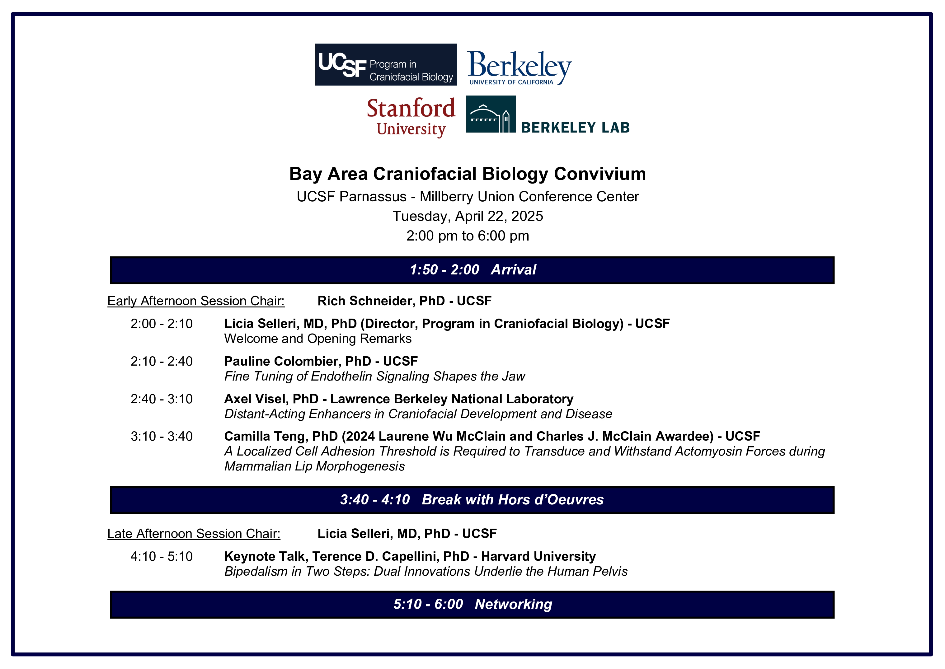 Bay Area Craniofacial Biology Convivium Schedule