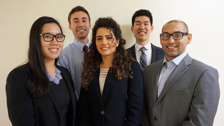 First-year dentistry students Megan Do (left), Alex Kryger, Niloufar Mohajerani, Will Lee and Paul Asfour will compete for AADR Student Research Fellowship awards for 2018.
