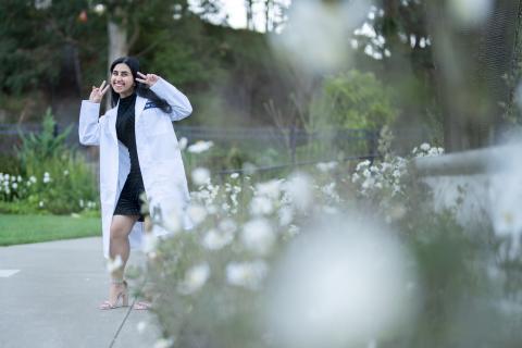 student poses for photo at presidio theatre