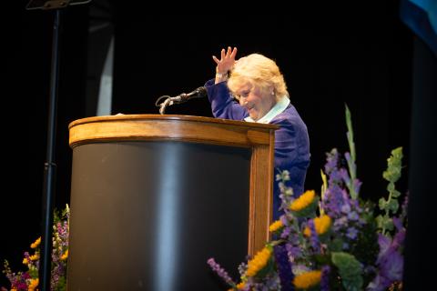 Linda Edgar giving the keynote speech